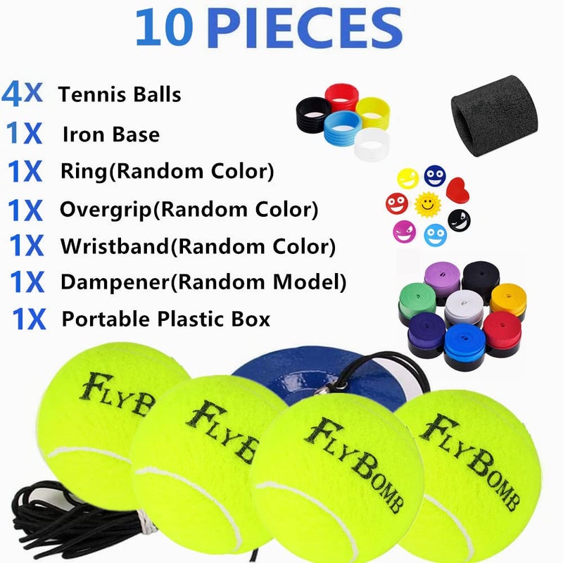 Teloon flybomb Portable Tennis Trainer 2.05LB Weight Heavy Iron Base Tennis Training Tool Exercise Tenis Ball Sports Self-Study,3 Replacement Rebound Balls+Wristband+Overgrip+Ring+Damper - Image 2